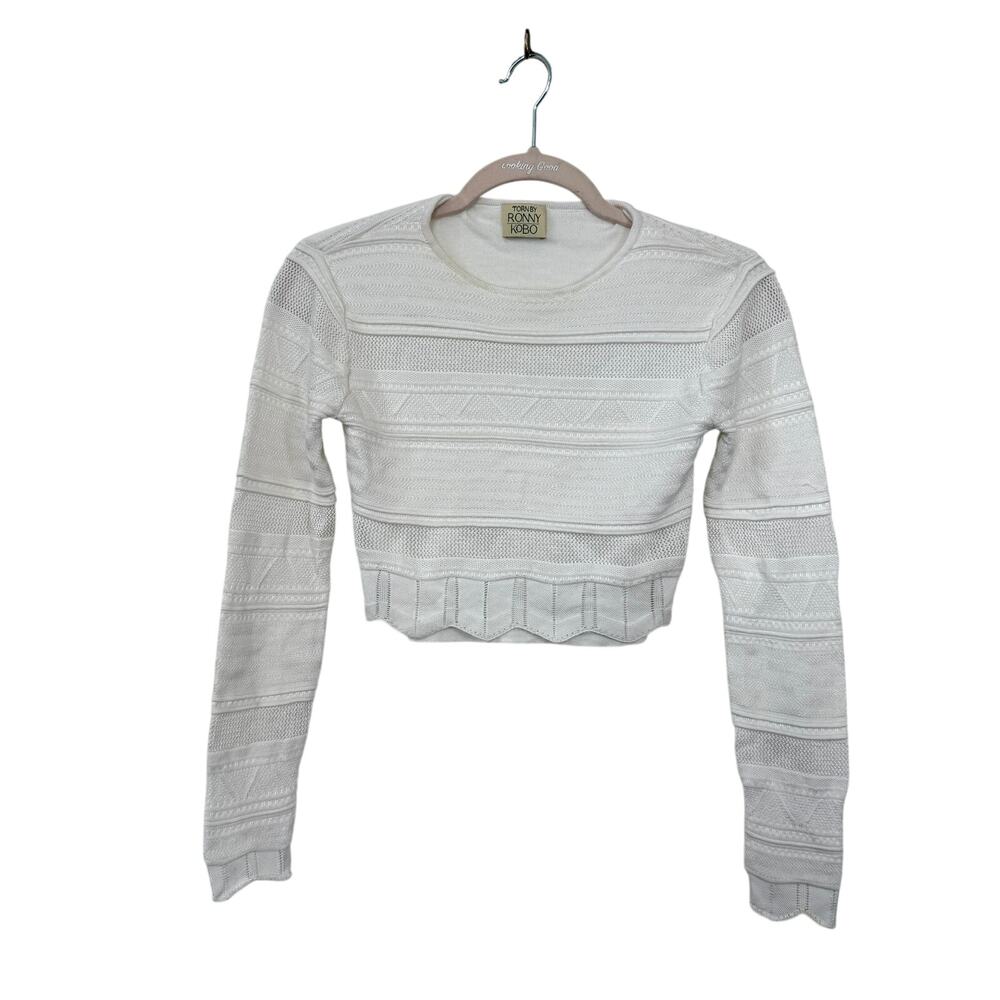 Torn by Ronny Kobo White Textured‎ Cropped Sweater Cotton Rayon XS Minimalist